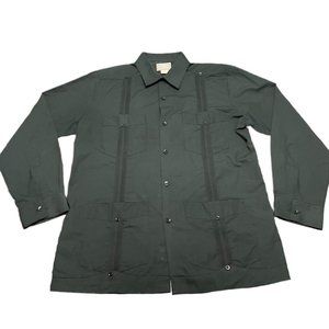 D'accord Mens Luxury Edition Guayabera Shirt Size Large Long Sleeve Black